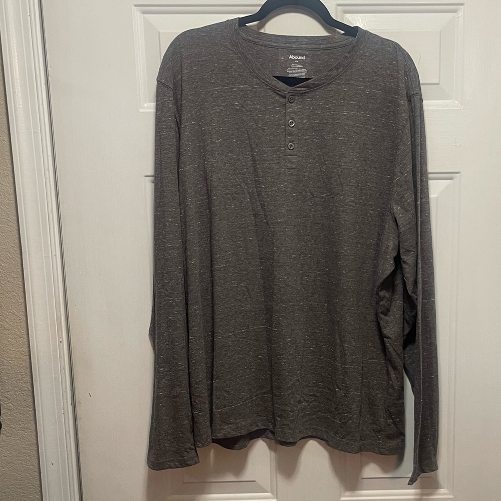 Abound Mens Long Sleeve Pullover Shirt Buttons XXL Gray Charcoal Cotton Blend